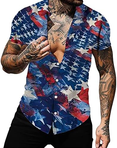 Yaz Erkek Elbise Gömlek Bağımsızlık Günü Bayrağı 3D Baskılı Hırka Rahat Kısa Kollu Gömlek Uzun Bluz