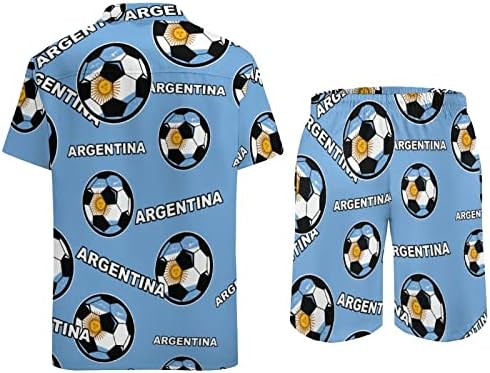 Arjantin Futbol Futbol erkek 2 Parça Plaj Kıyafetleri Hawaiian Düğme Aşağı Kısa Kollu Gömlek ve Şort Takım Elbise