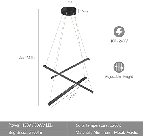 zhllmq Modern Avize Lineer 3-Light kısılabilir LED kolye aydınlatma armatürü Siyah Yüksek Tavan Avizeler Yemek Odası Yatak